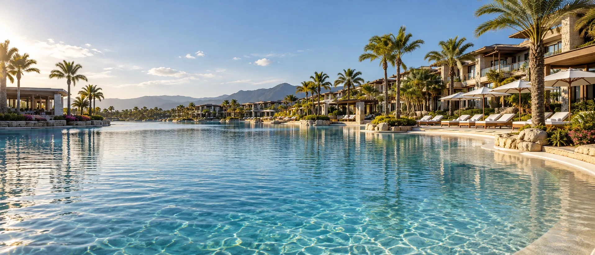 A chlorine generator at a resort with a large swimming lagoon
